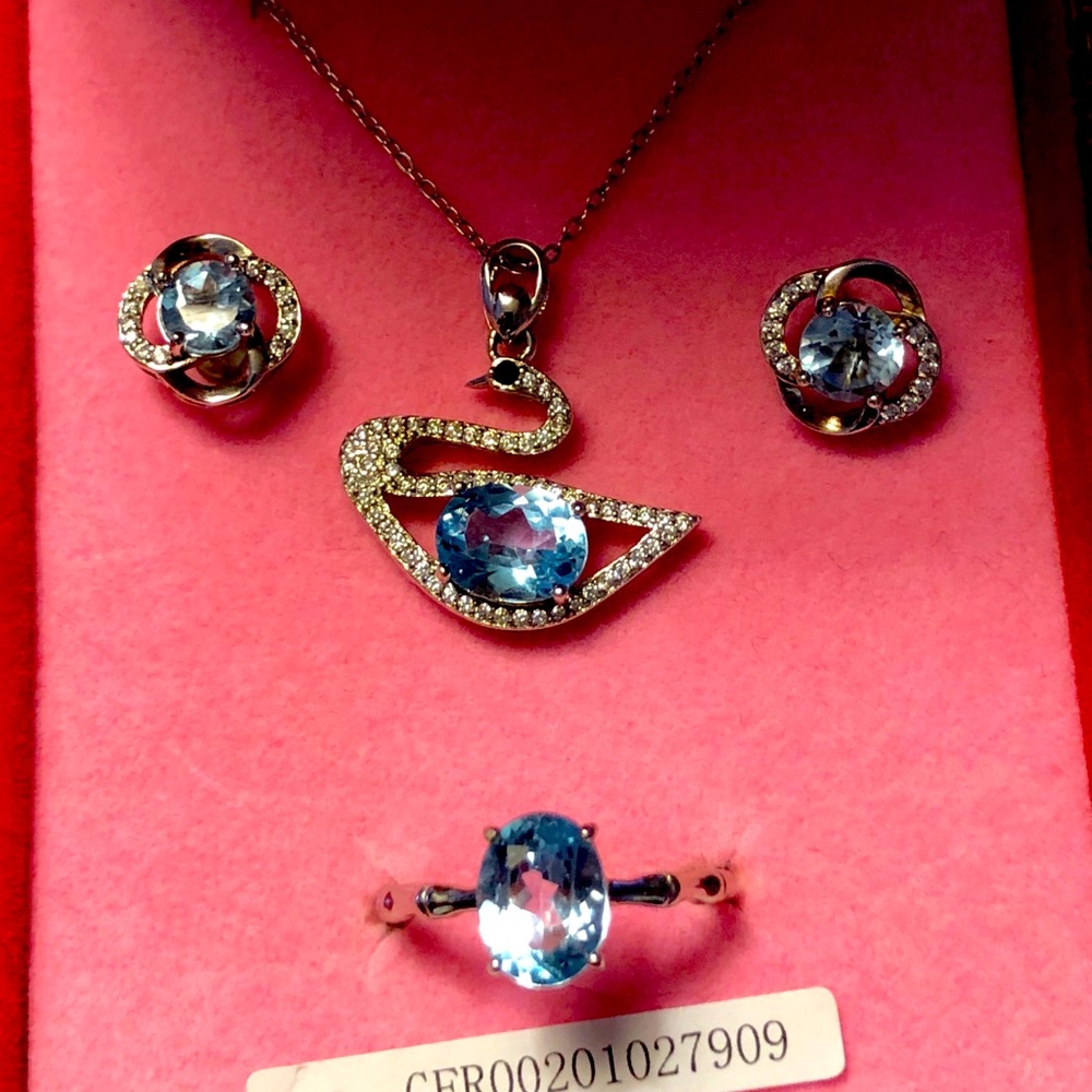 Natural Topaz Jewelry Set S925 Silver Inlay